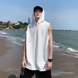 Áo thun thể thao nam hip-hop không tay Instagram Hợp thời trang dành cho sinh viên hàng đầu có mũ trùm đầu không tay Tank Top