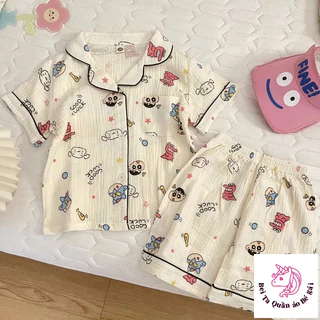 [Sản phẩm mới] Bộ đồ ngủ Crayon Shin-Chan dễ thương cho bé gái Mùa hè Phong cách mới Tay ngắn cho trẻ em Bộ đồ mỏng Đồ ngồi mặc ngoài