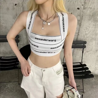 Alexander Wang Đầu Mùa Hè Wangjia Chữ Áo Dây Treo Ngắn Co Giãn Webbing Hot Girl Tube Top Chặt Đáy Top Dành Cho Nữ