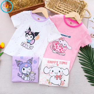 Quần áo trẻ em cotton nguyên chất hoạt hình mùa hè in đầy đủ áo thun bé gái cổ tròn hàng đầu dễ thương bé gái tay ngắn