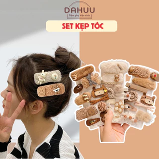 Kẹp tóc nhung lông dễ thương phong cách Hàn Quốc cho nữ DAHUU (Set 10 cái)