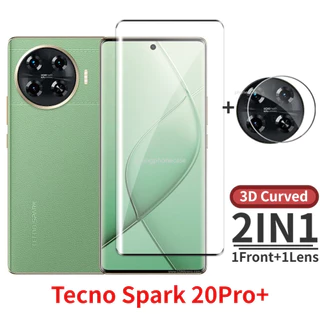 Kính cường lực cong 3D cho Tecno Spark20Pro + Spark20ProPlus Spark 20 Pro + ProPlus 2024 2IN1 Bảo vệ màn hình máy ảnh Phim ống kính phía trước trong suốt Chống trầy xước Chống cháy nổ