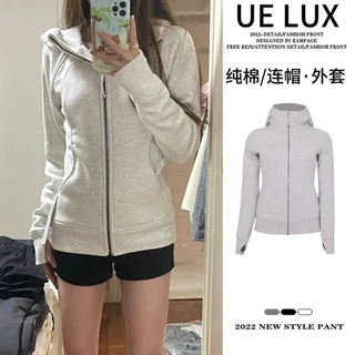 Dây Kéo Đơn Giản Nữ LUX Áo Khoác size UE Phiên Bản Hàn Quốc Trắng Xám Đồng Màu Áo Cardigan Mùa Xuân Thu Có Mũ Trùm Đầu SM2A