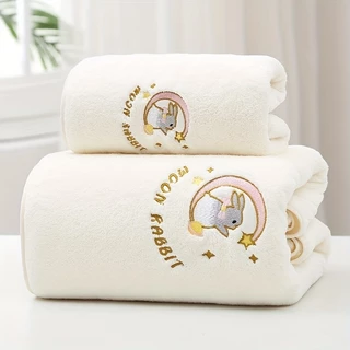 1 chiếc khăn tắm siêu mịn thỏ siêu thấm - khô nhanh, mềm mại và thân thiện với da Lễ Phục sinh trăng & thỏ