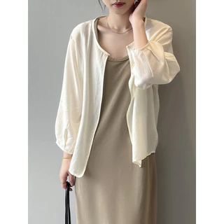 Cổ Tròn Một Nút Chống Nắng Áo Sơ Mi Nữ 2024 Xuân Hè Rời Phù Hợp Với Áo Cardigan 3 / 4 Tay Áo 80939