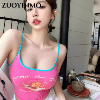 ZUOYINMO áo croptop Áo 2 dây áo ba lỗ Thời trang hàn quốc thanh lịch chic tráng lệ sang trọng WBX2430T8W 13Z240329