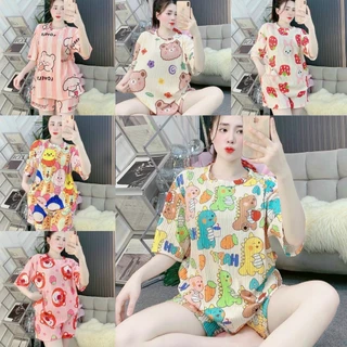 Set Đồ Bộ Áo Thun Form Rộng IN Họa Tiết 3D Hoạt Hình Phối Quần Đùi Siêu Cưng , Hot , Đi Chơi Cực Xinh