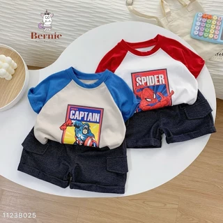 Set bộ cho bé trai in hình siêu nhân áo thun zaclang và quần short 1 đến 7 tuổi SHUSHIBABY 1123B025