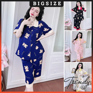 Đồ Bộ Lửng Nữ, Đồ Mặc Nhà Pyjama Lửng Bigsize Chất Lụa Nhật Cổ Sen TRENDY 50-100kg L102