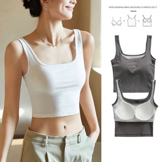 Áo Crop Top cổ vuông dành cho nữ, Áo ngực ôm vừa vặn có đệm ngực, Áo ngắn nữ mùa hè cơ bản