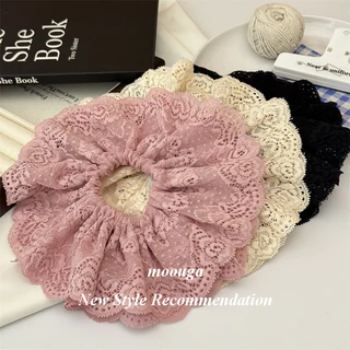 Moouga / Pháp Ngọt Ngào Ren Scrunchy Tóc Nữ Tính Khí Nhẹ Nhàng Hoa Rỗng Tóc Dây Buộc Đầu Dây Co Giãn Đuôi Ngựa Dây Cao Su