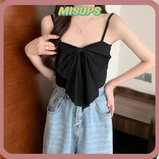 Misups Nơ Dây Đeo Áo Vest, Áo Khoác Ngoài Không Tay Gợi Cảm, Bán Áo Khoác Ngoài Thoáng Khí Dệt Kim Crop Top Nữ