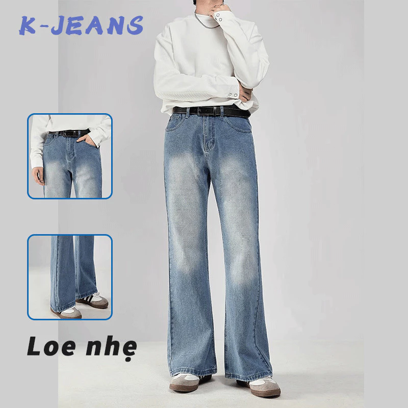 Quần jean nam ống đứng quần bò nam xanh nhạt quần denim streetwear vải jean dày cá tính thanh niên sinh viên jean trơn ống suông của quần jean đa năng Hottend