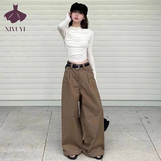 Xiyuyi Nữ Slim Fit Navel-Baring Đáy Áo Sơ Mi Được Thiết Kế Áo Thun Dài Tay