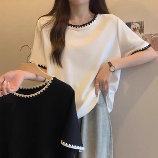 [Áo Oversize] (40-100kg) Áo thun ngắn tay cỡ lớn Áo thun dệt kim Oversize dáng rộng phong cách Hàn Quốc thời trang nữ mặc