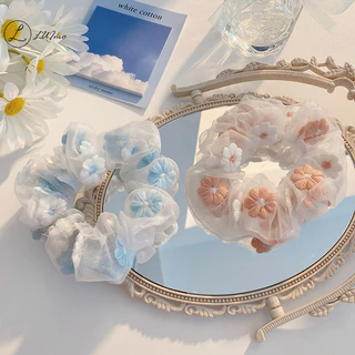 Luimo Organza Lưới Thêu Hoa Scrunchies Nữ Lãng Mạn Hồng Xanh Tóc Dây Trong Suốt Vải tuyn Tóc Phụ Kiện Tóc * Bán Chạy