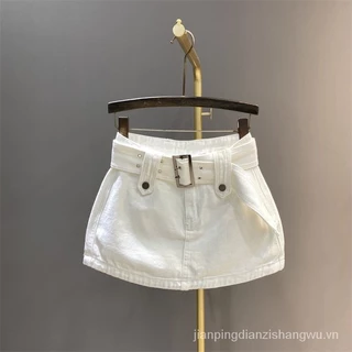 Mùa Xuân 2024 Mới Phong Cách Hàn Quốc Nữ Váy Denim Trắng Giảm Béo Vỏ Váy