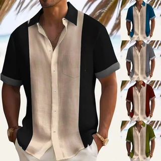 Babyko>>Stylish Mens Casual Lapel Button Down Shirt Retro Vintage Bowling Striped BlouseBrand New