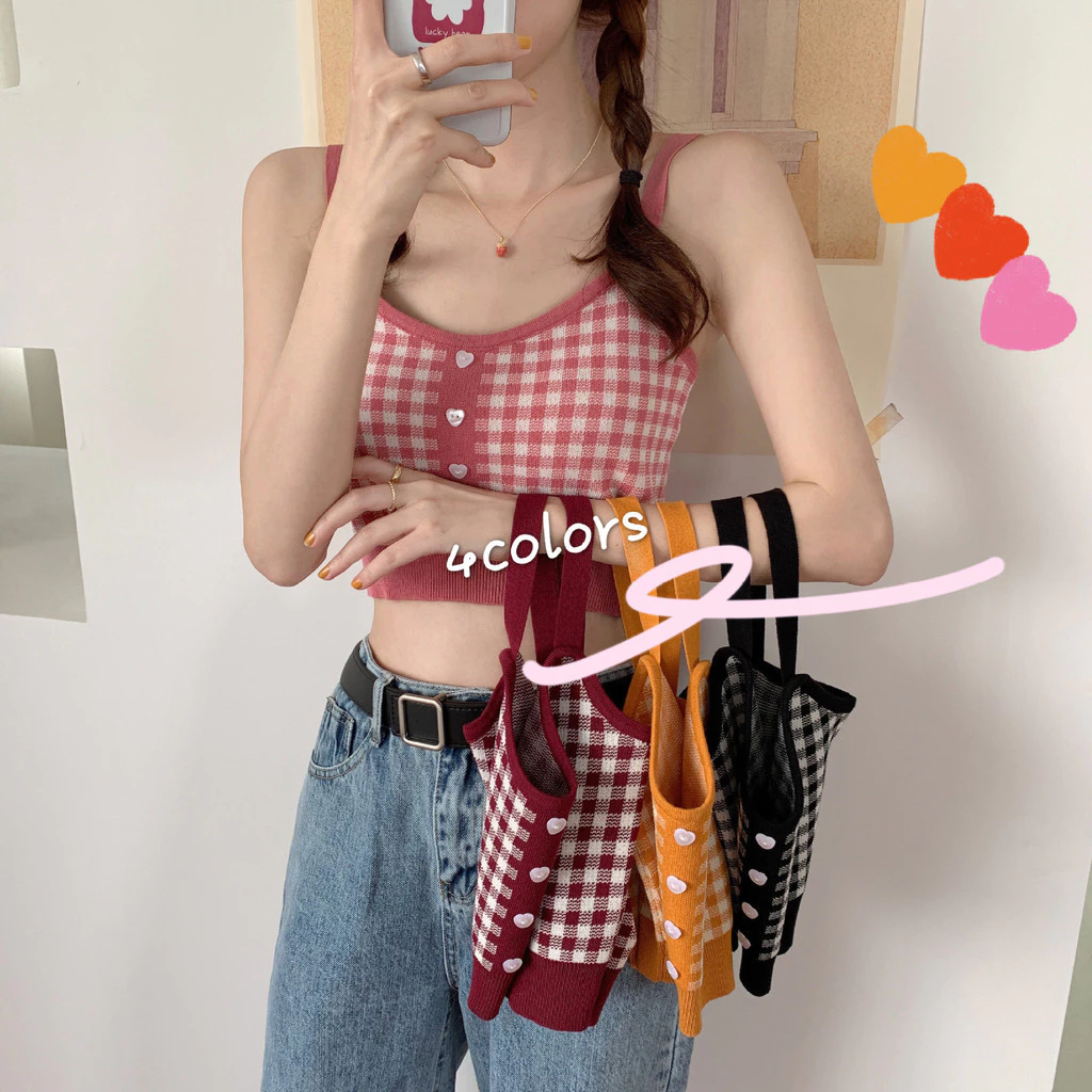 Hot Girl Retro Kẻ Sọc Camisole Nữ Mặc Bên Trong Mùa Xuân Thu Thiết Kế Niche Mặc Bên Ngoài Ngắn Crop All-Match Top