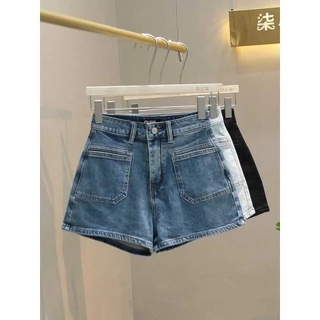 Mùa Hè Phong Cách Mới Mỏng Đơn Giản Ánh Sáng Xanh Dương Ống Rộng Quần Short Denim Nhỏ Nữ Quần Nóng