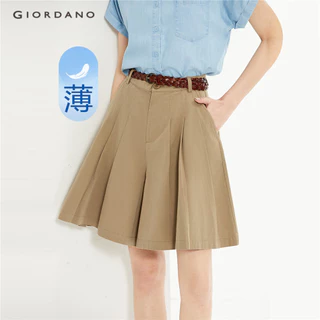 GIORDANO WOMEN 100% Cotton mid rise pleated shorts 05404310