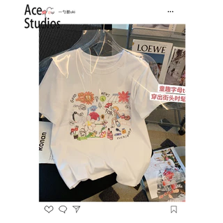 Ace Studios áo phông áo thun nữ croptop baby tee Vintage thời trang Xu hướng Popular WTX2410QHO 4Z240127