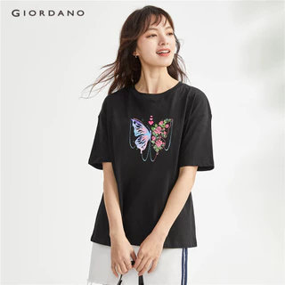 Áo thun GIORDANO 99394035 tay ngắn cổ tròn in họa tiết cho nữ