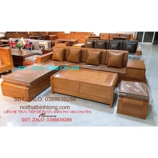 Bộ bàn ghế Sofa góc L chân uốn sồi mỹ BG091