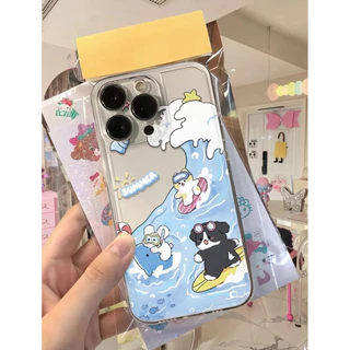 Ốp lưng iphone trau dồi 11 12 13 14 15 plus Pro Max Xr Xs Max 7 8 6s plus Mùa hè Lướt sóng Puppy Puppy Puppy, Ốp điện thoại TPU trong suốt tối giản