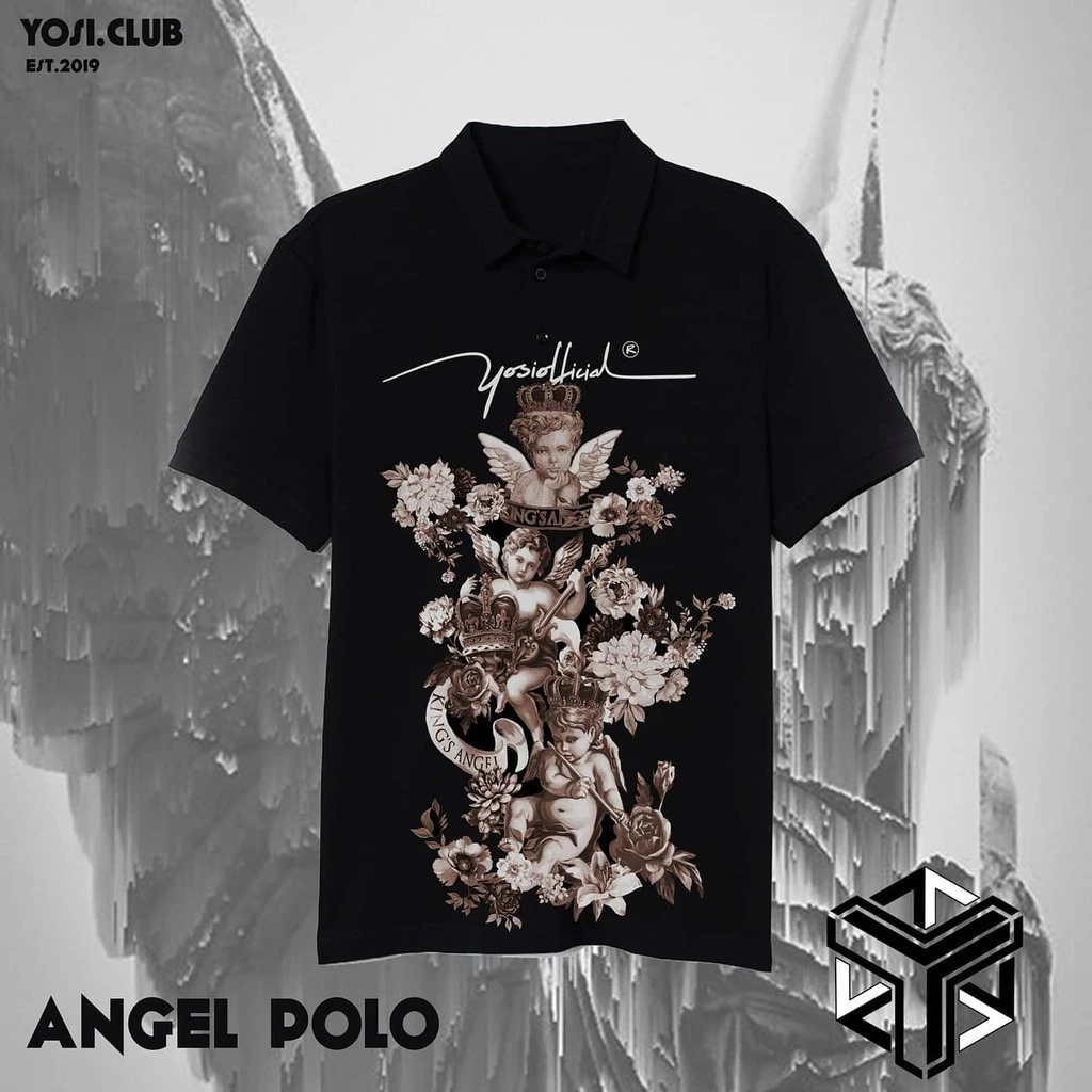 NEW Áo Polo Yosi.club Oversize 100% Cotton Thiên Thần - Black