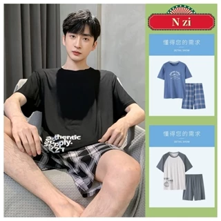 Plus size Đồ Ngủ Nam Mô Hình Bộ Đồ Ngủ Mùa Hè Tay Ngắn Bộ Đồ Ngủ Phiên Bản Hàn Quốc Checker Stripe Loungewear Người Mỏng L-3XL
