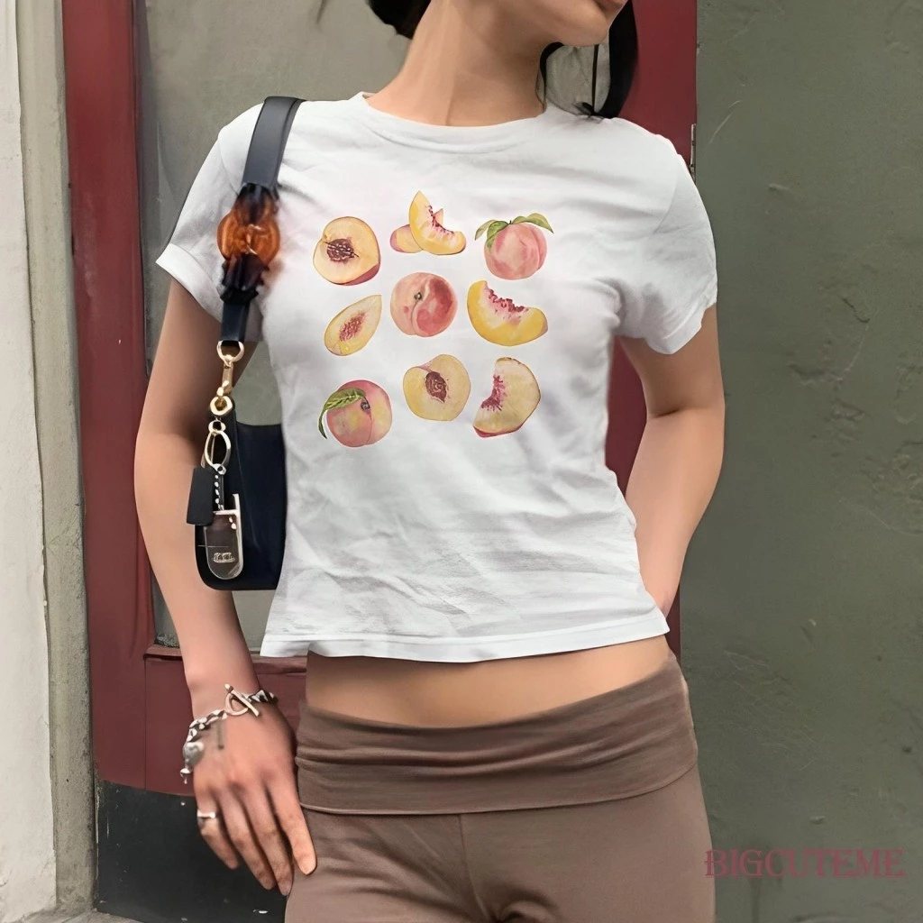 [] -Áo Thun nữ cổ tròn tay ngắn in hình Slim Fit Áo Crop top mùa hè