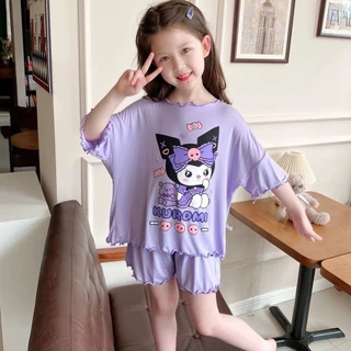 Pyjama girl mùa hè mỏng tay ngắn hoạt hình Kuromi bộ trang phục nhà