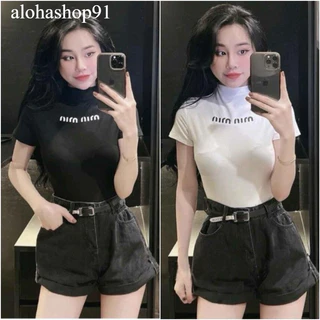 ÁO CROPTOP CỔ LỌ IN HÌNH MIN MIN ĐỘC LẠ 2 MÀU TRẮNG, ĐEN CHẤT THUN DÀY ĐẸP alohashop91