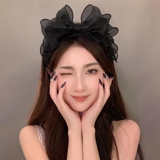 Fl Black Bow Headband Nữ Pháp Retro Đầu Ra Tất Cả Trận Đấu Kẹp Tóc Mũ