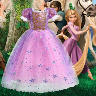 Đầm hồng công chúa Tóc Mây Rapunzel hóa trang Halloween cho bé gái