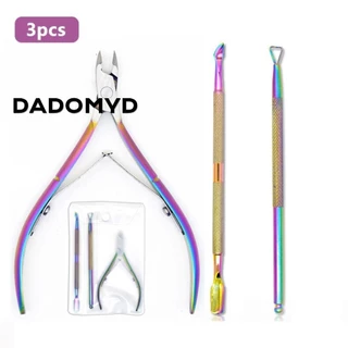 3 Cái Nail Cuticle Spoon Pusher, Thép không gỉ Remover Cuticle Clippers, Cut Kit Nipper Nail Cleaning Cutter Nail Cuticle Kìm làm móng tay