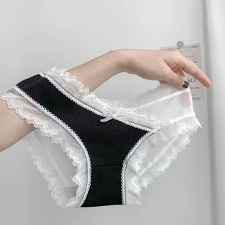 Quần Lót Nữ Cotton Nguyên Chất Nhật Bản Gợi Cảm Rỗng Liền Mạch Giữa Thấp Eo Phối Ren Quần Đùi