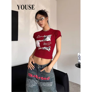 YOUSE áo phông áo thun nữ croptop baby tee Phong cách thời trang Vintage Cute WCS2430IAQ 12Z240321