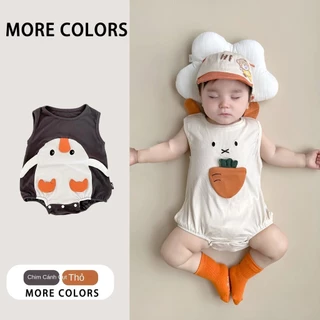 Quần áo trẻ em Hàn Quốc chim cánh cụt mỏng onesie dễ thương siêu dễ thương bé gái không tay áo bum