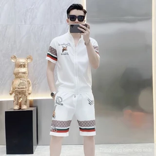 Quần Short nam thời trang thông thường Slim-fit 2024 Cổ đứng hợp thời trang độc đáo Bộ đồ ảnh hưởng mùa hè in hình ngắn @ -