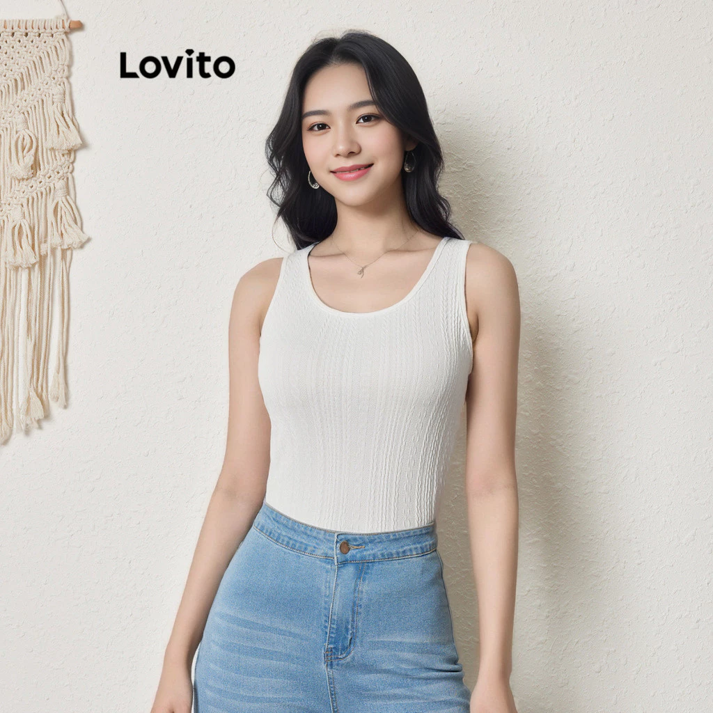 Áo tank top Lovito jacquard thường ngày màu trơn cho nữ LBL08228