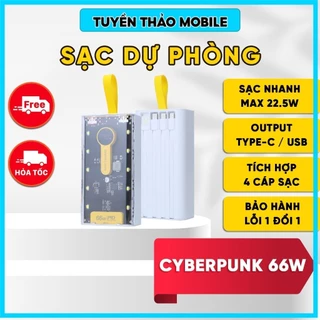 Pin Sạc Dự Phòng CyberPunk 20.000mAh Trong Suốt - Sạc Nhanh 66W, 10 Đèn Cực Sáng, Sẵn 4 Dây Sạc Nhanh - (BH Lỗi 1 Đổi 1)