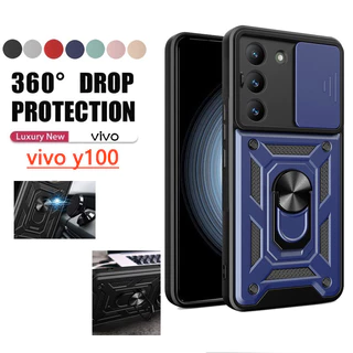 Vỏ Cho Vivo Y100 5G 2024 Vỏ Bảo Vệ Ống Kính Máy Ảnh Trượt VivoY100 Y 100 2023 Vỏ Giáp Chống Sốc Vỏ Điện Thoại Từ Tính Giá Đỡ Ô Tô