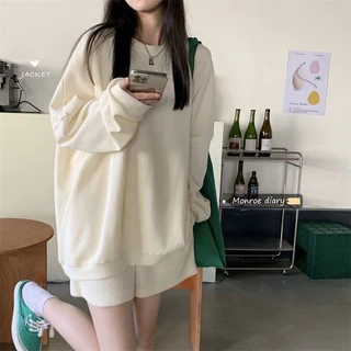 Influencer Suit Thể Thao Phong Cách Mới Quần Short Đường Phố Chiên 2022 Dài Tay Giảm Tuổi Thời Trang Thường Ngày Đầu Thu Áo Nữ Hai-