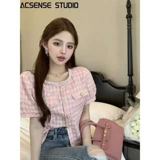 ACSENSE STUDIO Áo Sơ Mi nữ áo dạ tweed dramatic trendy tráng lệ độc đáo WCS24201OV 10Z240304