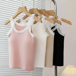 Áo ba lỗ ren Rayon dành cho nữ có miếng đệm màu trơn thời trang Áo Vest lưng đẹp