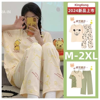 Bộ Đồ Ngủ Nữ Cotton Ngực Miếng Lót Bộ Đồ Ngủ Mùa Hè Nữ Tay Ngắn Đồ Ngủ Người Phụ Nữ Rời Mỏng Hoạt Hình Dễ Thương Đệm Loungewear M-2XL