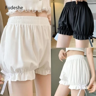 Fudeshe short chống lộ, Quần short an toàn Quần legging mỏng Quần an toàn mỏng, Quần short bí ngô ren nơ thời trang