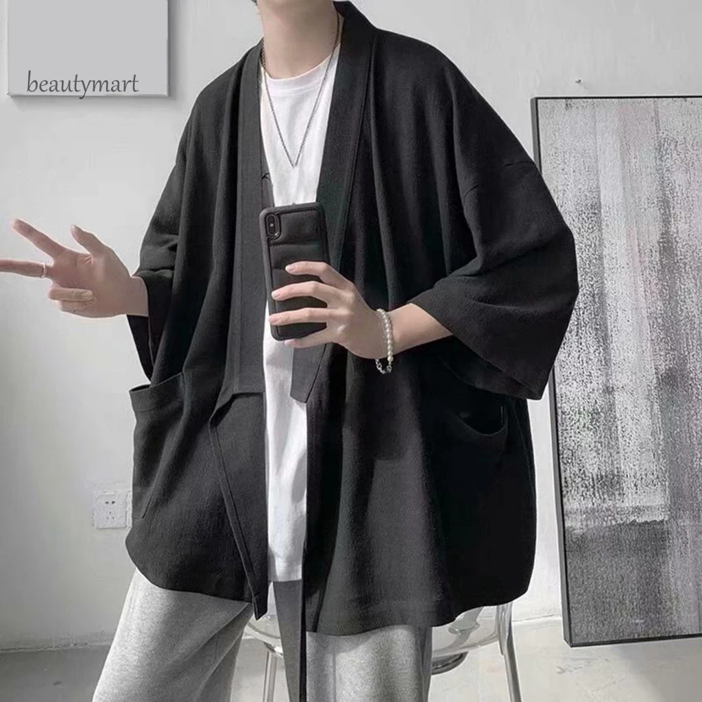 Bm Nam Trang Trọng Áo Sơ Mi Nam Rời Áo Sơ Mi Nam Phong Cách Trung Hoa Retro Cardigan Chống Nắng Khăn Choàng Mềm Mại Thoáng Khí Mùa Hè Áo Sơ Mi Cho Mặc Thường Ngày Với Ba Phần Tư Tay Áo